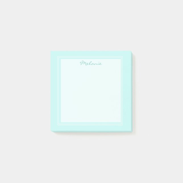 Modern ljus turkos vit kant skrift post-it block (Framsida)