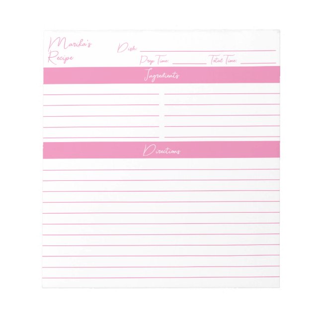Modern Ljusa rosa recept för minimalistiskt skript Anteckningsblock (Framsida)
