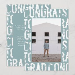Modern ljusblå grungig enkel fototexamen inbjudningar