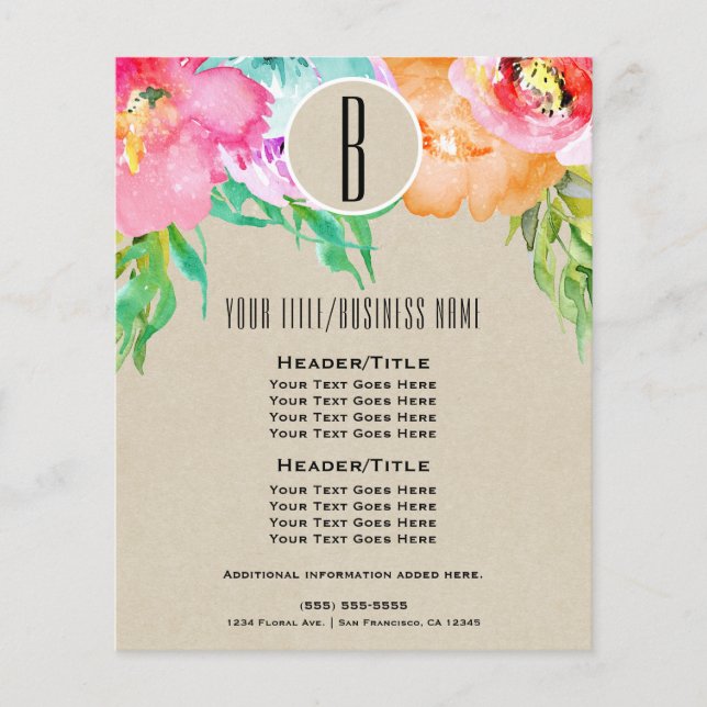 Modern Ljusfärgad Blommig Akvarell Flyer (Framsidan)