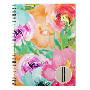 Modern Ljusfärgad Blommig Akvarell Kraft Anteckningsbok Med Spiral