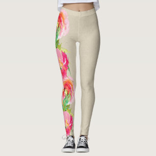 Modern Ljusfärgad Rustik Blommig Akvarell Leggings