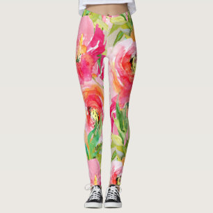 Modern Ljusfärgad Rustik Blommig Akvarell Leggings