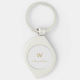 Modern Ljusgrå Guld Minimalistisk Monogram Swirl Silverfärgad Nyckelring