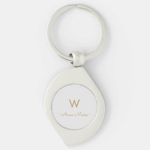 Modern Ljusgrå Guld Minimalistisk Monogram Swirl Silverfärgad Nyckelring