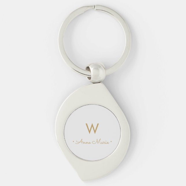 Modern Ljusgrå Guld Minimalistisk Monogram Swirl Silverfärgad Nyckelring (Framsidan)
