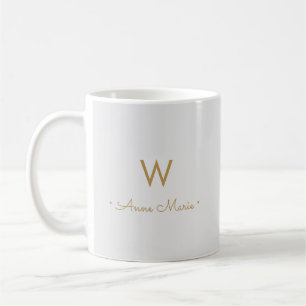 Modern ljusgrå guldskriftmonogram kaffemugg