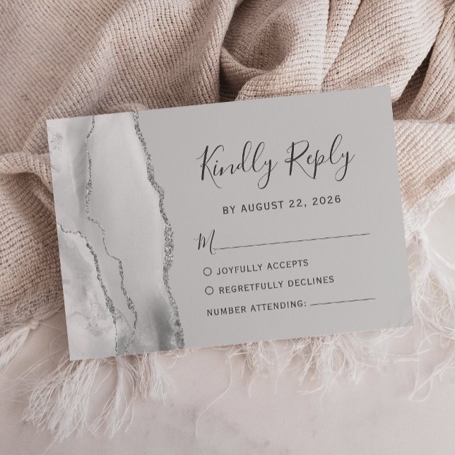 Modern Ljusgrå Silver Agat Bröllops RSVP-kort OSA Kort (Skapare uppladdad)