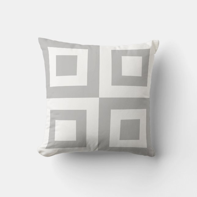 Modern Ljusgrå & Vit Fyrkantig Geometrisk Form Kudde (Framsida)
