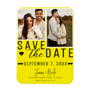 Modern Ljusgul Save the Date 2 Foto Bröllop Magnet