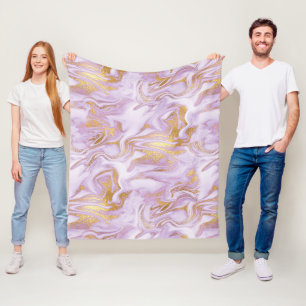 Modern Ljuslila, Vit Och Guld Marmor Mönster Fleecefilt