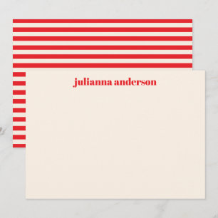 Modern ljusröd fet randig personlig namn anteckningskort