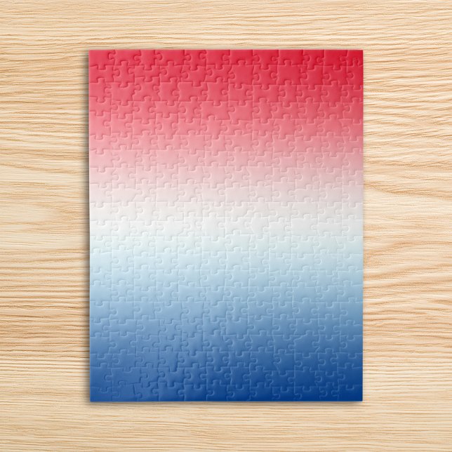 Modern ljusröd vit och blå ombré pussel (Modern Bright Red White and Blue Ombre Jigsaw Puzzle)