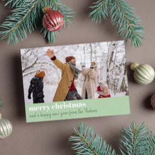 Modern Ljust grönt God jul-foto Julkort