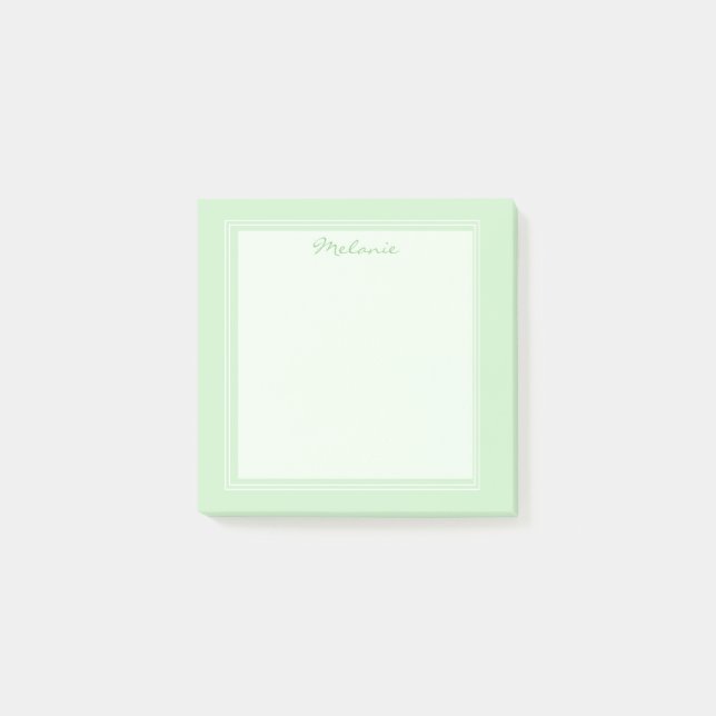 Modern Ljust grönt White Gräns-skript Post-it Block (Framsida)
