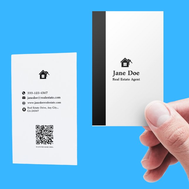 Modern Lodrät Black White Real Gods Visitkort (Modern Vertical Black White Real Estate Business Card)