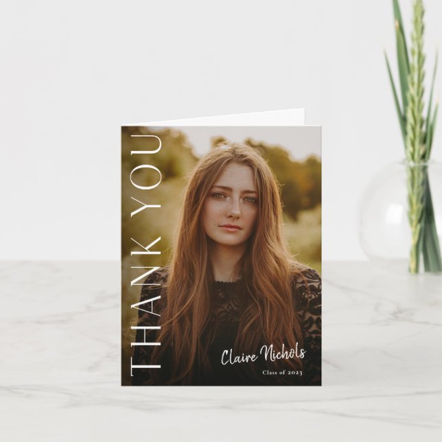 Modern Lodrät Photo Studenten Tack Anteckningskort (Framsida)