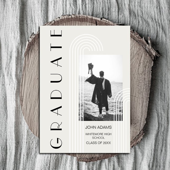 Modern Lodrät två foto Studenten Inbjudningar (Mark this milestone in style with our chic silver-grey graduation invitations #graduationinvitation)