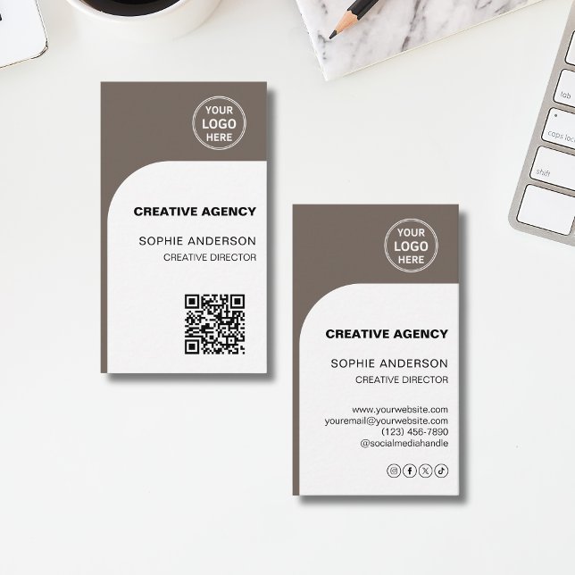 Modern Logo QR Kreativt Förtag Visitkort (Modern Logo Photo QR Creative Agency Business Card)