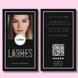 Modern Logo QR Recension Svart Vit Lash Artist Visitkort