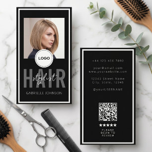 Modern Logo QR Recension Svart Vitt Hårstylist Visitkort