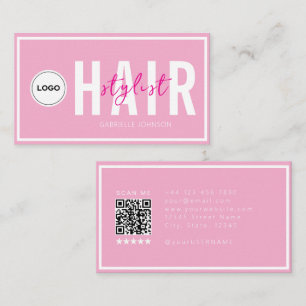 Modern Logo QR Rosabränd Rosa Vitt Hårstylist Visitkort