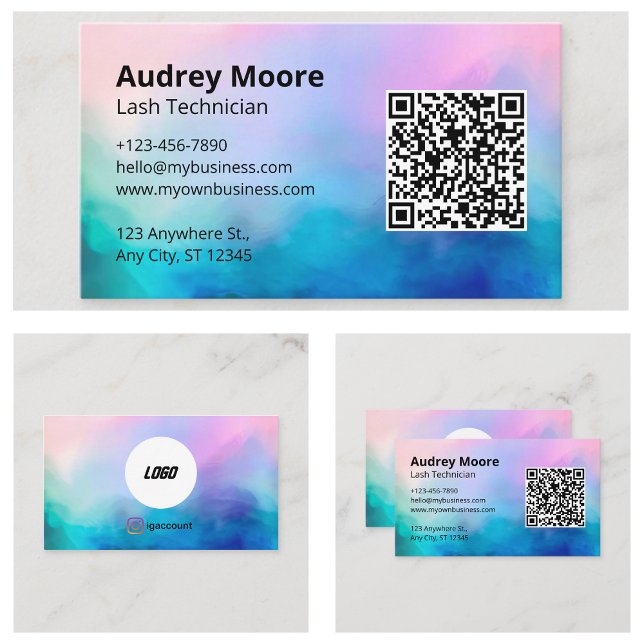 Modern Logotyp av minimal Elegant QR Code Eyelash Visitkort (Modern Minimalist Elegant Logo QR Code Eyelash Business Card
)