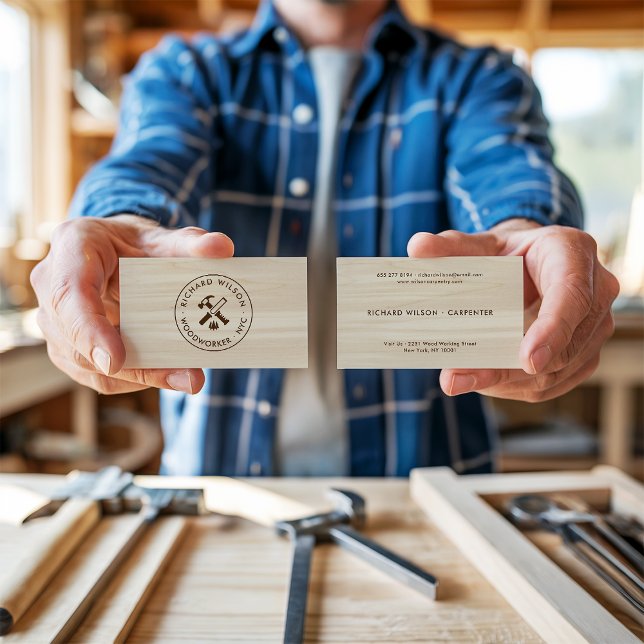 Modern logotyp av träkorn ser ut som professionell visitkort (Modern wood grain look professional carpenter logo)