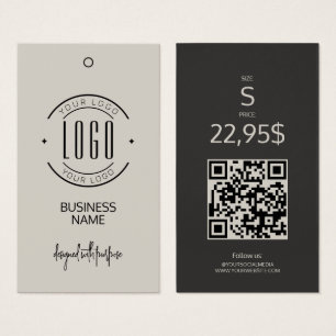 Modern logotyp beige grå QR-kod klädhangtagg Visitkort