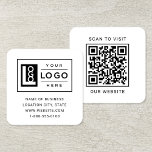Modern Logotyp för Anpassningsbar och QR-kod Fyrkantigt Visitkort<br><div class="desc">Den moderna och minimala utformningen av svarta och vita kvadratiska affärskort ger dig logotyp och anpassningsbar QR-kod på baksidan. Anpassa ordalydelsen med önskad affärsinformation,  t.ex. namn,  adress,  mobilt nummer eller webbplats. Svart text och vit bakgrund färg kan ändras.</div>