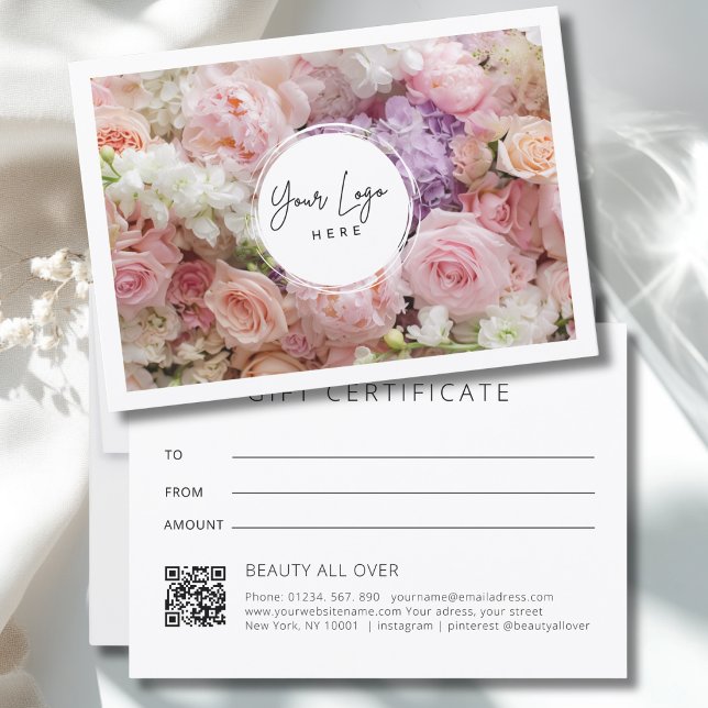 Modern logotyp för blommor QR-kod presentkort (Modern Floral Logo QR Code Gift Certificate)