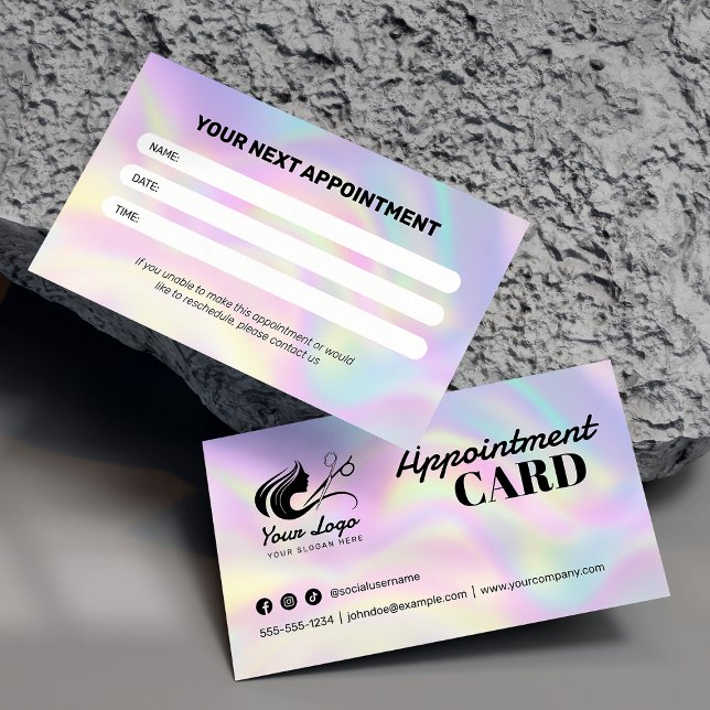 Modern logotyp för frisersalong med hologram och s tidsbeställning kort (Skapare uppladdad)