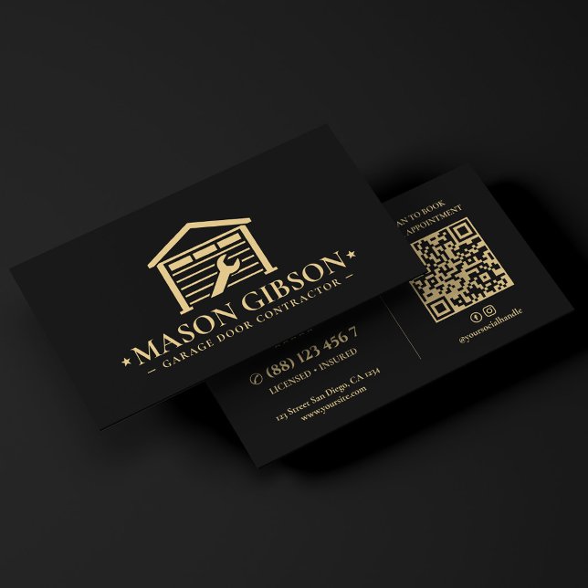 Modern Logotyp för garageportstekniker i svart Visitkort (Modern Garage Door Gates Technician Logo Black Business Card
)