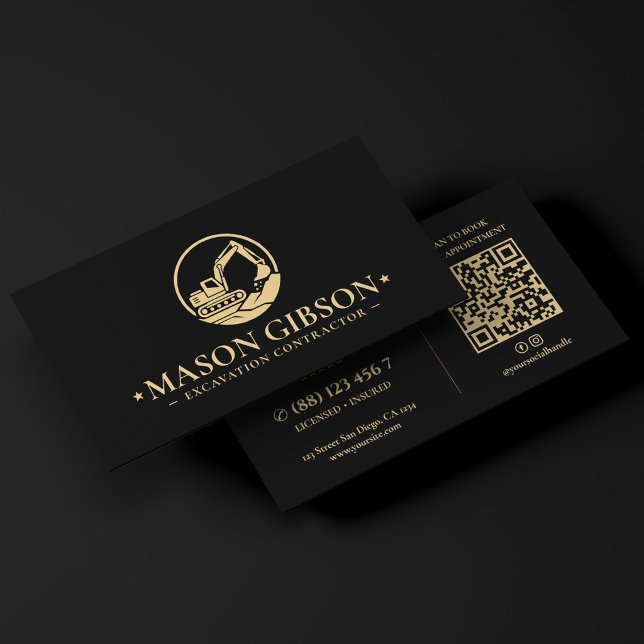 Modern Logotyp för grävningsentreprenör i svart Visitkort (Modern Excavation Operator Contractor Logo Black Business Card
)