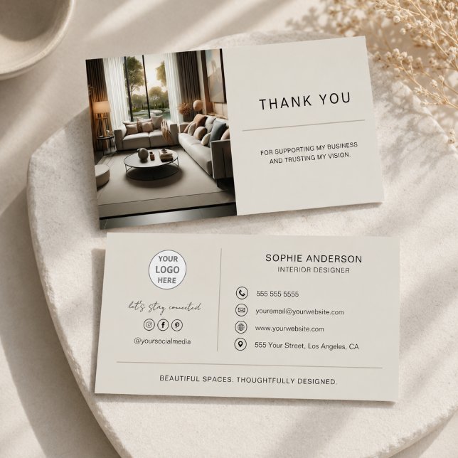 Modern Logotyp för Interiördesigner Professionell Tack Kort (Modern Interior Designer Professional Logo Thank You Card)