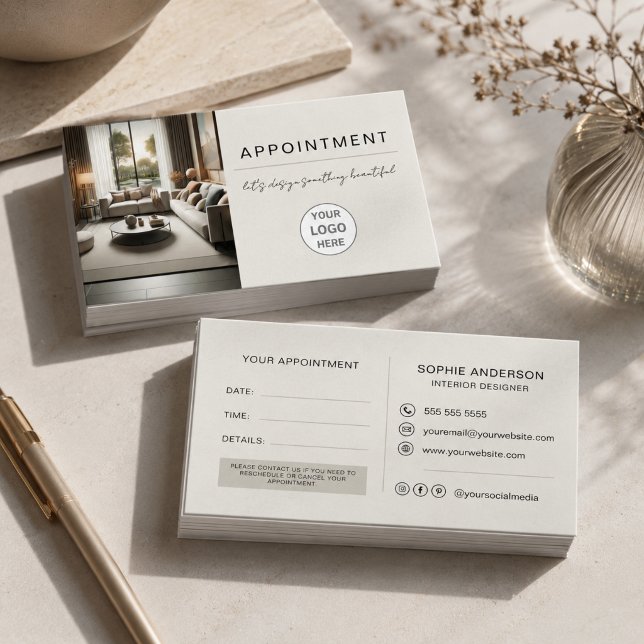 Modern Logotyp för Interiördesigner Proffs Tidsbeställning Kort (Modern Interior Designer Professional Logo Appointment Card)