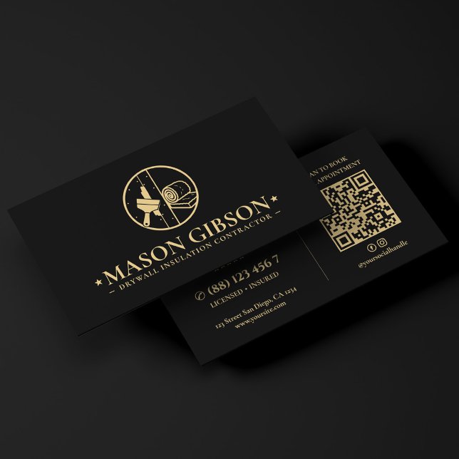 Modern Logotyp för isoleringsentreprenör för gipst Visitkort (Modern Drywall Insulation Contractor Logo Black Business Card
)