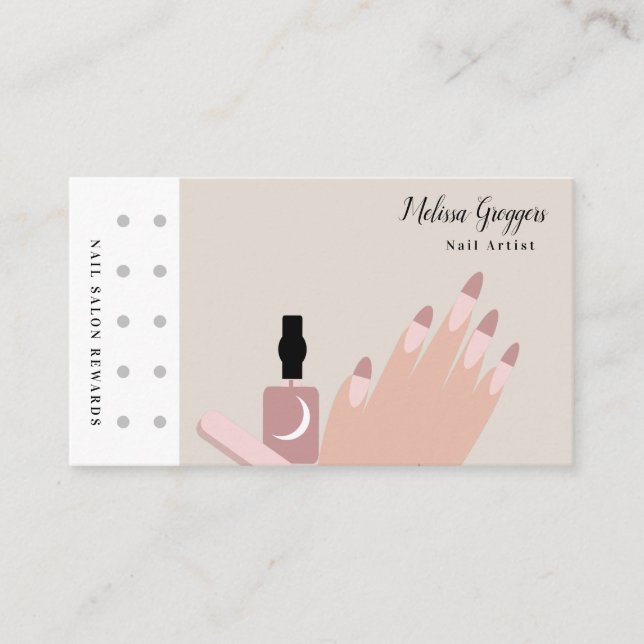 Modern logotyp för nagelkonstnär belöningsaffärsko visitkort (Framsida)