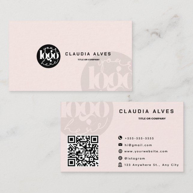 Modern Logotyp för  Rosa QR-Anpassningsbar Visitkort (Fram/baksida)