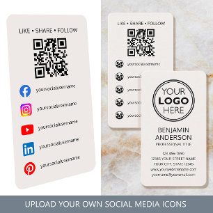 Modern Logotyp för Sociala Medier QR-kod Off-White Visitkort