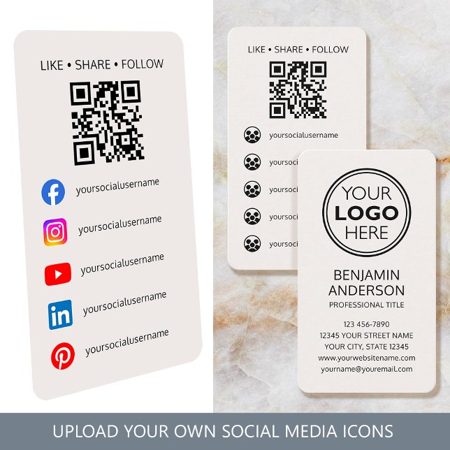 Modern Logotyp för Sociala Medier QR-kod Off-White Visitkort (Skapare uppladdad)