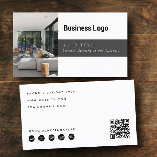 Modern Logotyp för Städning företagsfoto QR-kod Visitkort