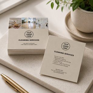 Modern logotyp för städtjänster i beige fyrkantigt visitkort