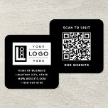 Modern Logotyp för svart Anpassningsbar och QR-kod Fyrkantigt Visitkort<br><div class="desc">Den moderna och minimala utformningen av svarta och vita kvadratiska affärskort ger dig logotyp och anpassningsbar QR-kod på baksidan. Anpassa ordalydelsen med önskad affärsinformation,  t.ex. namn,  adress,  mobilt nummer eller webbplats. Svartvit text och färg kan ändras.</div>
