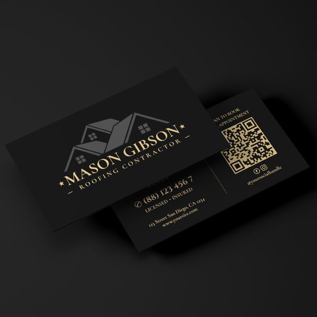 Modern logotyp för takentreprenör svart visitkort (Modern Roofing Contractor Logo Black Business Card
)