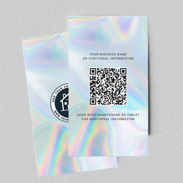 Modern Logotyp för varumärken och QR-kodholografi Visitkort (Holographic QR Code Realtor Vertical Business Card)