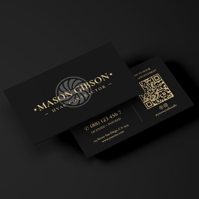 Modern logotyp för VVS-kontraktör svart Visitkort (Modern HVAC Contractor Logo Black Business Card
)