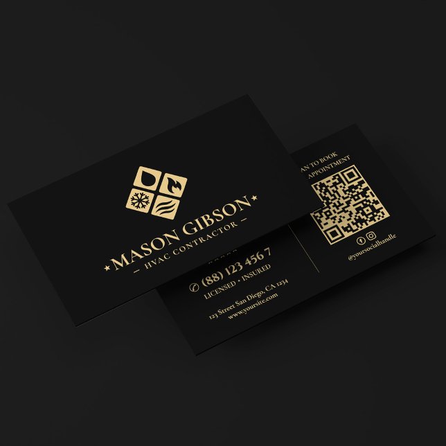 Modern logotyp för VVS-tekniker i svart Visitkort (Modern HVAC Technician Logo Black Business Card
)