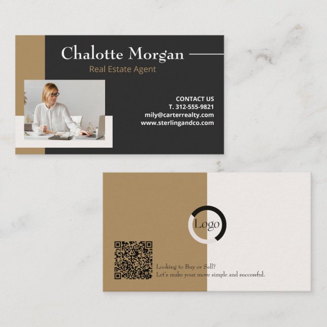 Modern Logotyp Foto Fastighetsmäklare Mäklare Fast Visitkort (Fram/baksida)