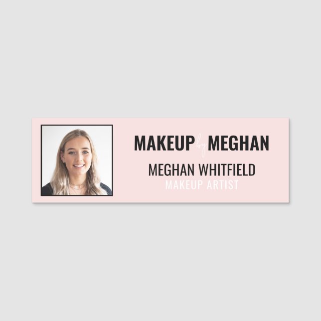 Modern logotyp foto Makeup Namn Rosa Rodnad Namnbricka (Framsida)